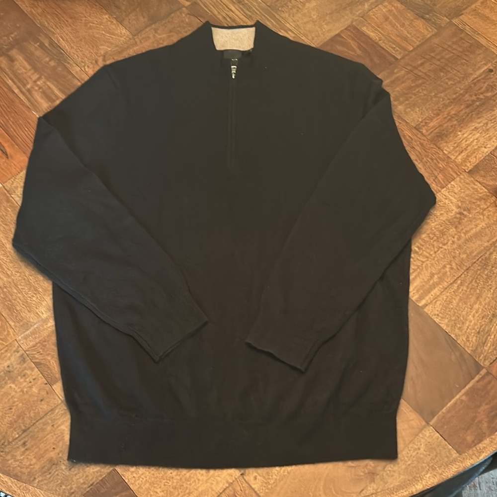 DUNNING GOLF CAMPBELL CASHMERE QUARTER ZIP SWEATER-BLACK-XL